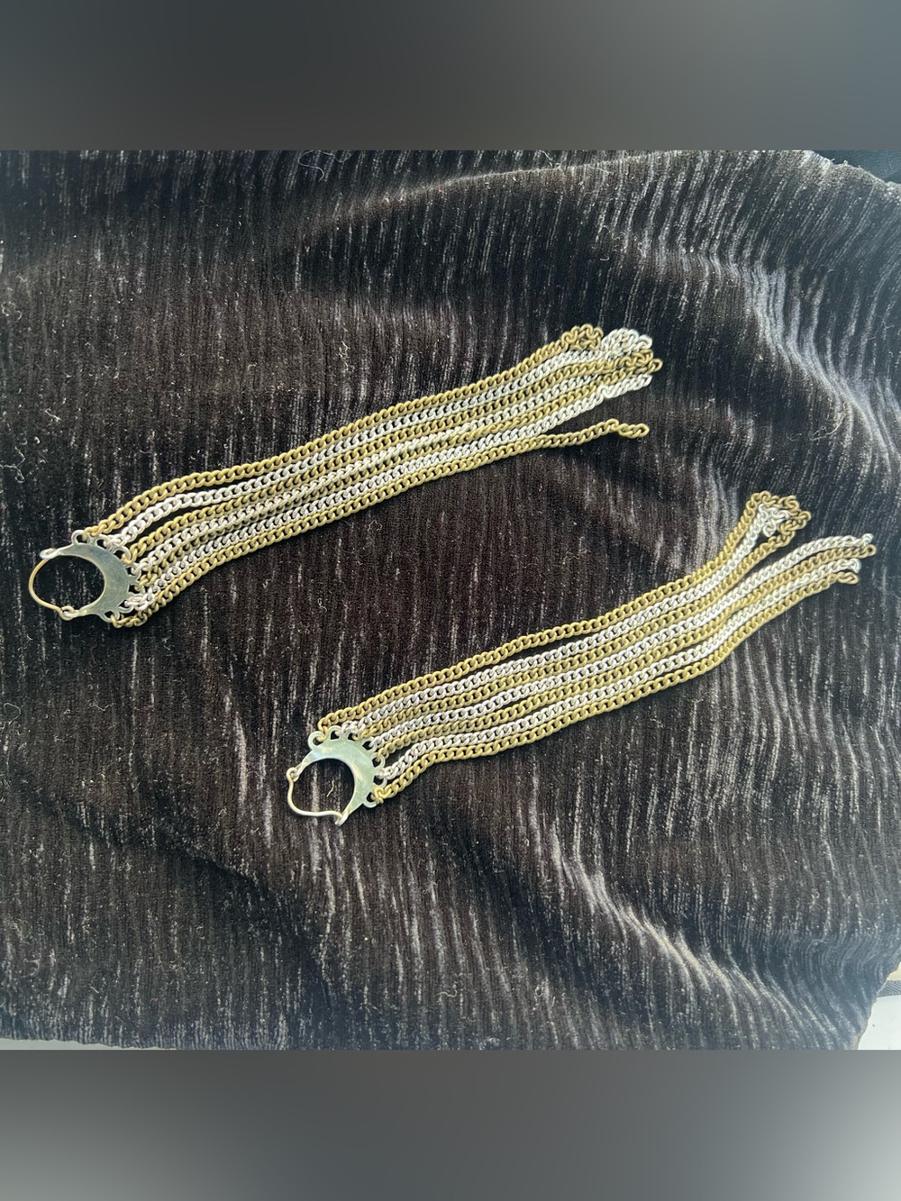 Gold and Silver Multi-Chain Fringe Hoop Earrings - Picture 2 of 3